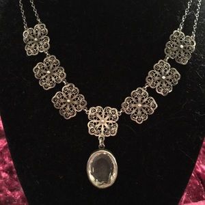 Vintage Sterling Silver Crystal Necklace 18”